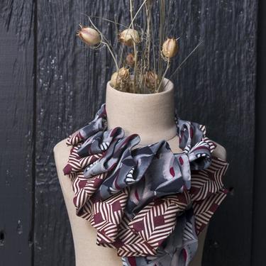 Burgundy and Blue Aster Silk Ascot