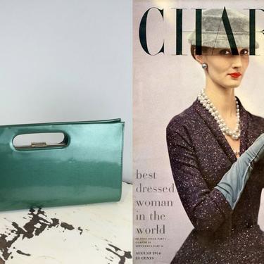 It' Was Hers and Hers Alone - Vintage 1960s Metallic Seafoam Green Faux Patent Leather Clutch Handbag Purse 