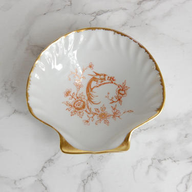 Limoges Porcelain Shell Dish - Porcelain Ring Dish - Gilt Limoges France Porcelain Dish by PursuingVintage1