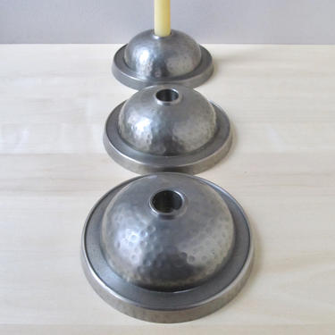 hammered brass modern pewter candleholders for taper candles - set of 3 