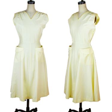 1950s Dress ~ Yellow Cotton Sleeveless Sundress Summer Day Dress 