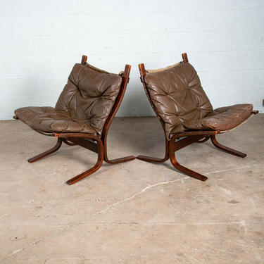 Mid Century Danish Modern Lounge Chairs Ingmar Relling Westnofa Brown Leather NM
