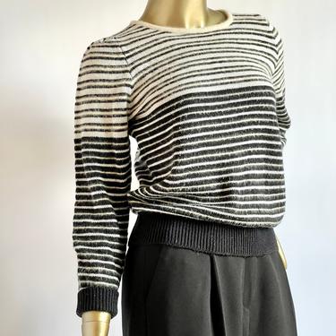 Retro Black and White Sweater with Angora Stripes fits S - M 