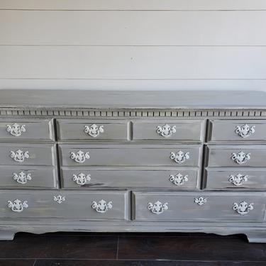 French Country Grey Dresser with White Handles