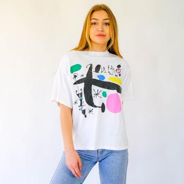Vintage 90s JOAN MIRO Museum Issue Single Stitch T-Shirt | Paper Thin, Distressed Boxy Fit | Surrealism, Cubism Abstract | 1990s Pop Art Tee 