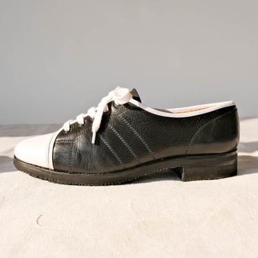 Vintage 70s Gravati for Neiman Marcus Black &amp; White Cap Toe Loafers | Made in Italy | Size 6 | UNWORN | 1970s Designer Lace Up Loafer Shoes 