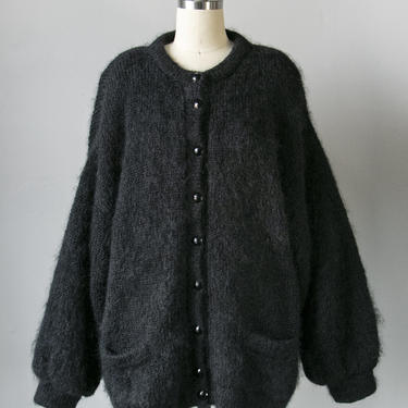 1980s Sweater Cardigan Fuzzy Oversized L 