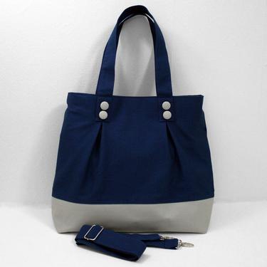 Classic tote bag in indigo blue and light gray -- diaper bag | travel bag | laptop bag | school bag 