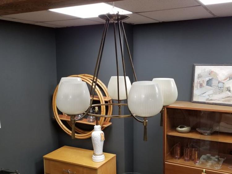 Mid-Century Modern brass chandelier by Lightolier