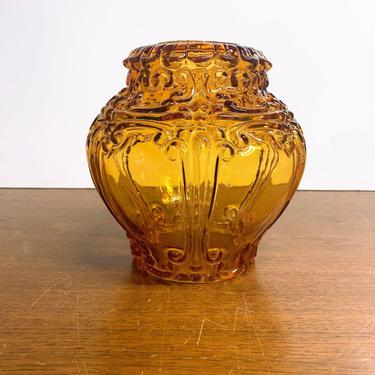 Vintage Amber Glass Lamp Shade Globe Fixture Scrolls Art Deco Mid Century Modern 