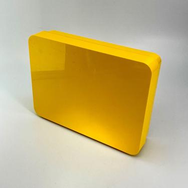Vintage 1980s Yellow ABS Plastic Lidded Box Jewelry Trinket Stash Vessel Container 