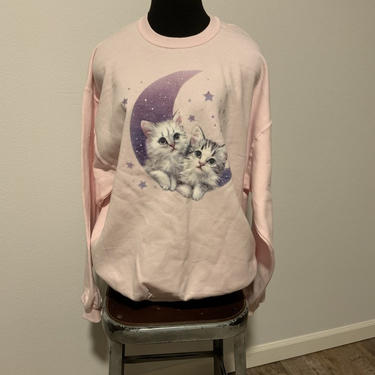 Vintage NOS Crewneck Sweatshirt Light Pink with Kittens 