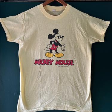 Vintage 70s Disney Mickey Mouse T Shirt  Sz XL USA Tropix Tog Worn Yellow Coming Going 