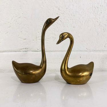 Vintage Brass Swan Figurines Set of 2 Duck Family Figure Instant Collection Mid-Century Hollywood Regency Home Decor Pair Birds 