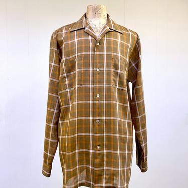 Vintage 1960s Men's Long Sleeve Shirt, Casual Plaid Poly-Cotton Shirt, Penney's Towncraft Plus for Tall Men, X-Large 48&quot; Chest 