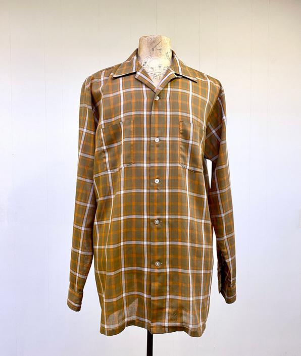 Vintage 1960s Men's Long Sleeve Shirt, Casual Plaid Poly-Cotton Shirt, Penney's Towncraft Plus for Tall Men, X-Large 48&amp;quot; Chest 