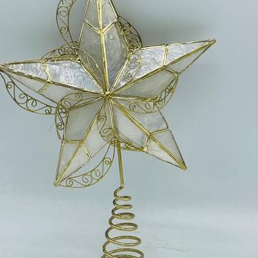 Vintage Capiz Shell STAR Tree Topper Cross- Christmas Decoration 