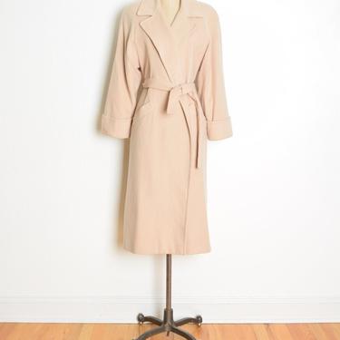 vintage 80s wrap coat 100% cashmere beige Neiman-Marcus wool jacket M L tie belt 