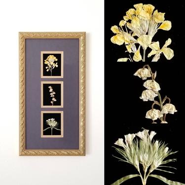 Vintage Floral Wall Decor / Dried Flower Wall Art / Framed Pressed Wildflowers in Gold Leaf Frame / Floral Wall Hanging / Natural Home Decor 