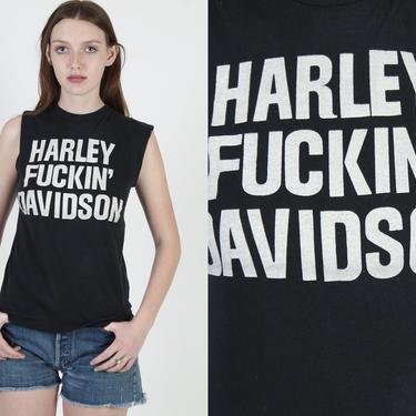 Harley Fuckin' Davidson T Shirt / Vintage 70s Motorcycle Dealer Tank Top / Mens Womens 2 Sided Youngstown Ohio Tee 