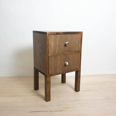 Square Wood Nightstand, Simple Side Table, Wood Side Table, Bedside Table, Reclaimed Wood, End Table Storage with Drawers- Walnut 