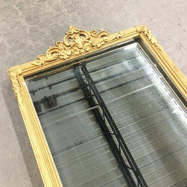 LOCAL PICKUP ONLY Vintage Wall Mirror 1950's Retro Size 14x28 Gold Ornate Rectangular Wood Frame Beveled Glass Mirror with Carved Details 