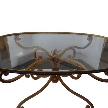 Hollywood Regency Italian Gilt Metal Coffee Table with Glass Top 1950s Glam 