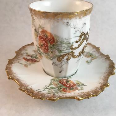 Antique Limoges Chocolate Cup Fine White and Gold Eggshell Porcelain 