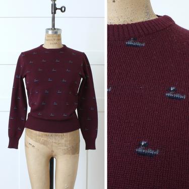 vintage 1980s merino wool sweater • burgundy red duck Nordstrom pullover sweater 