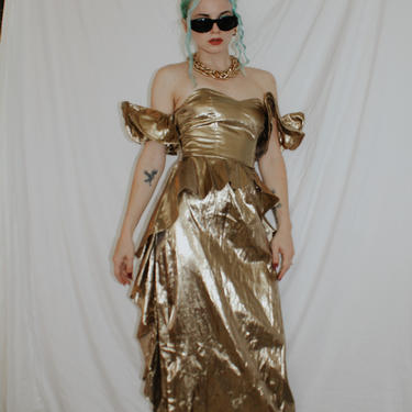 Vintage 1980s | Gold Lame Goddess Gown 