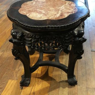 Circa 1900 Chinese Carved Side Table Plantstand Rosewood and InlaidStone