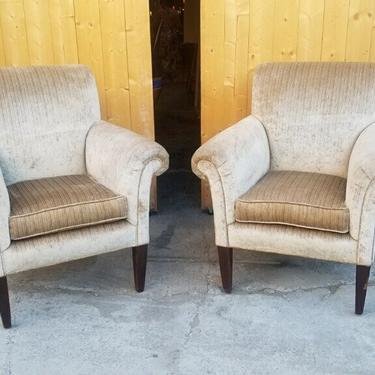 Vintage Pair of Designer Flared Arms Arched Back Velvet Club Chairs