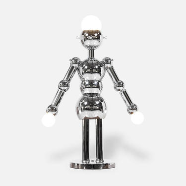 Italian Robot Sculpture Chrome Lamp by Torino