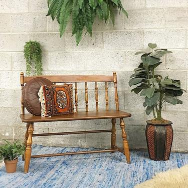 LOCAL PICKUP ONLY Vintage Bench Retro 1970s Colonial Style + Medium Brown Color + Spindle Bar Back + Spindle Legs + Wood Bench for Entryway 