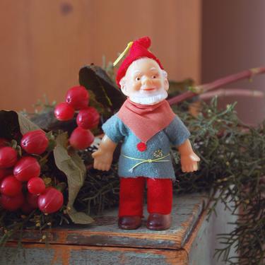 Vintage felted elf ornament / vintage Santa's helper ornament / vintage Christmas ornament / vintage bearded elf / retro Christmas / elf toy 