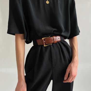 Vintage Onyx Short Sleeve Double Breasted Silk Blouse