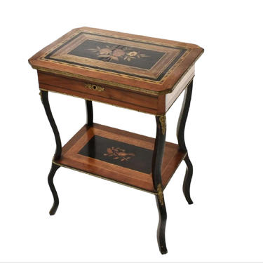 French Work Side Table 19th Century Napoleon III Second Empire Period Ebonized &amp; Marquetry Vanity Sewing Dressing Table - Pair Available 