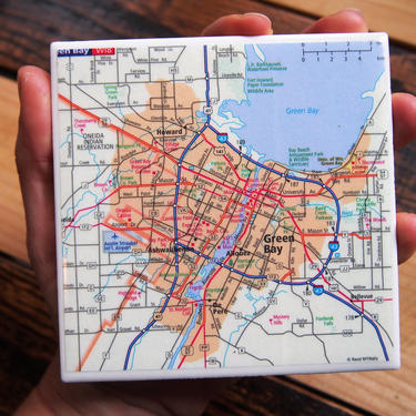 2006 Green Bay Wisconsin Handmade Repurposed Map Coaster - Ceramic Tile - Repurposed 2000s Rand McNally Atlas Actual Map 
