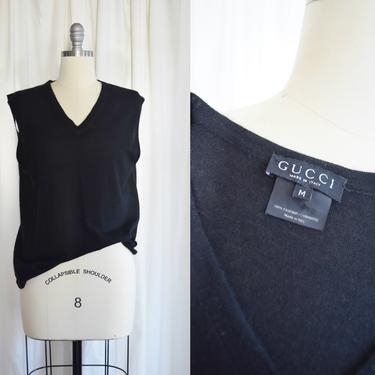 Gucci Cashmere Sweater Vest | Vintage Black Cashmere Top | 1990s | Medium 