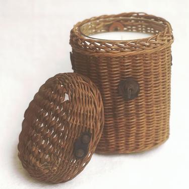 1940s Grand Vichy Spa Cup in Wicker Carry Basket Scented Candle in Woodland Garden