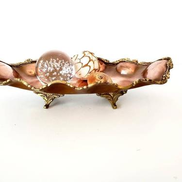 Mid Century Copper & Brass Jardiniere / Ornate Footed Tray 