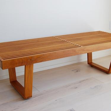 Danish Modern Solid Teak Slat Bench Made in Denmark 