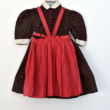 Little Girls Party Dress, Vintage 1950's Full Skirt Petticoat Apron Dress - NEW old stock - Red 