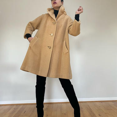 60s LILLI ANN camel swing coat | mod style mohair wool high collared coat 