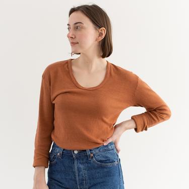 The Odense Thermal in Carrot Orange | Vintage Long Sleeve Thermal | Scoop Neck Cotton Shirt | Knitwear | S M 