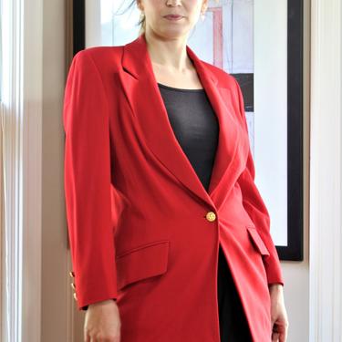 Vintage 1980s Escada Margaretha Ley Blazer Long Jacket Red Versatile Wool size 36 Women 