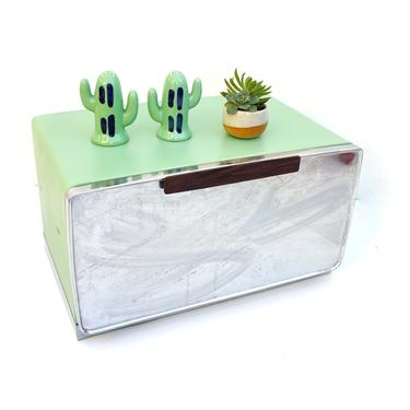 Vintage Retro Jade/Mint Green &amp; Chrome Metal Bread Box || Lincoln BeautyWare U.S.A || Large Kitchen Decor/Food Storage Box 