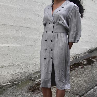 vintage grey double breasted 1940s style midi dress 