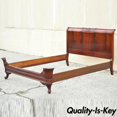 Vintage Chinese Chippendale Mahogany Carved Wheat Sheaf Full Size Bed Frame