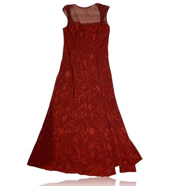 90s Victoria's Secret Red Maxi Dress // Paneled Mesh Top // Leg Slit // Two toned // Size Large //V-back 